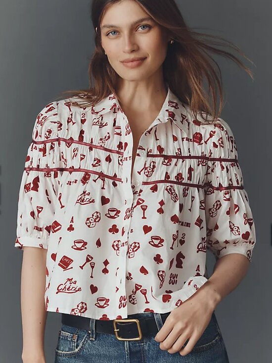 Maeve Tops - Maeve Anthropologie Leandra Paris Puff Sleeve Crop Blouse, size XS, NWT